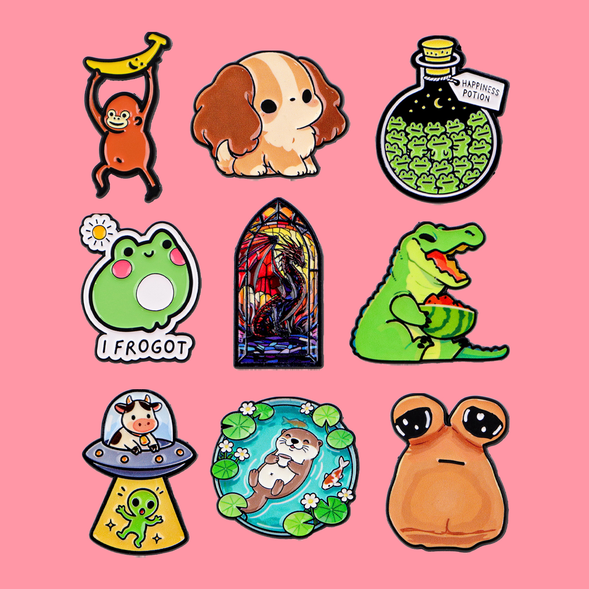 Embroidery Textile - Animals Frogs Dog Monkey Enamel Pins