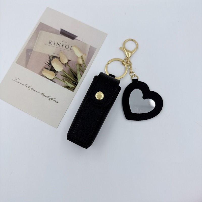 Embroidery Wallet - Leather heart-shaped mirror lipstick bag pendant
