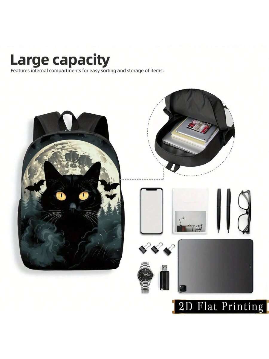 Embroidery Cat - Black Cat Moonlit Forest Backpack Large