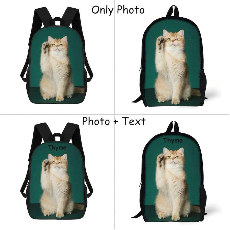 Embroidery Cat - Personalized Cat Print Backpack With Custom