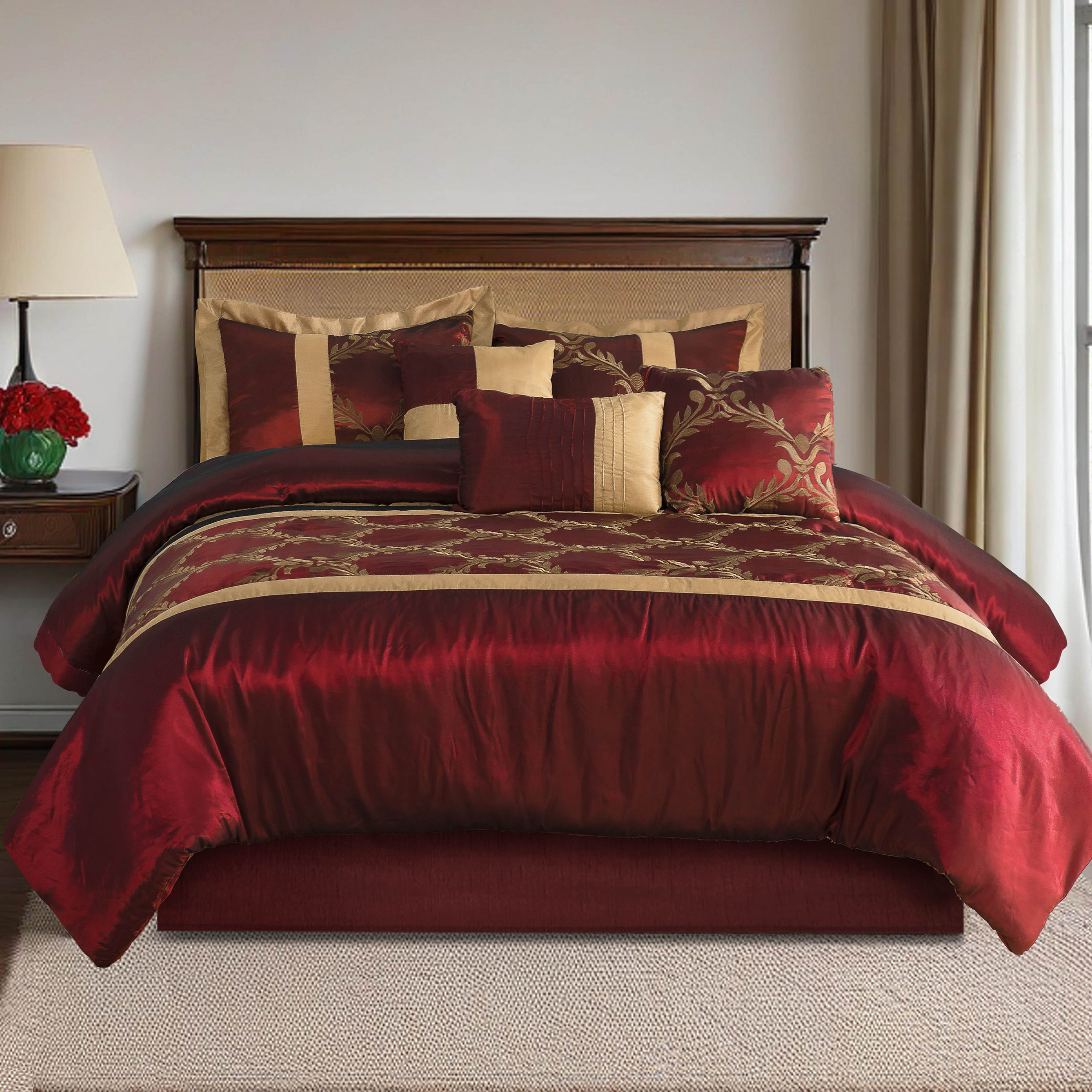 Embroidery Gold - Foliage Embroidery 7-Piece Comforter Set in
