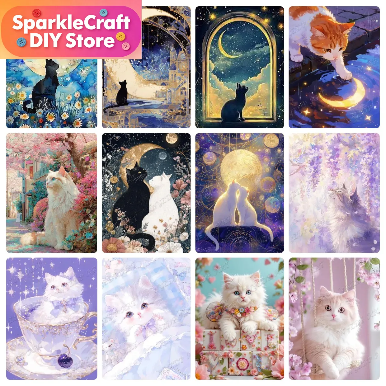 Animal Cat Moon Diamond Painti – Embroidery Cat recenzja i cena