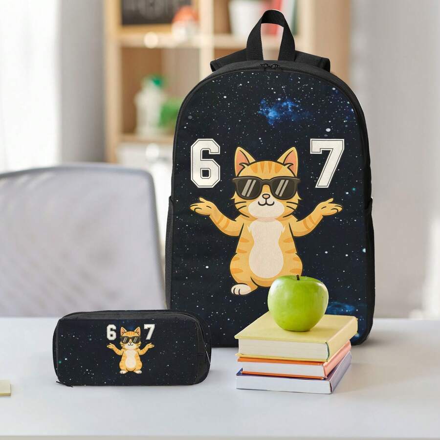 67 Funny Cat Meme Backpack Set – Embroidery Cat recenzja i cena