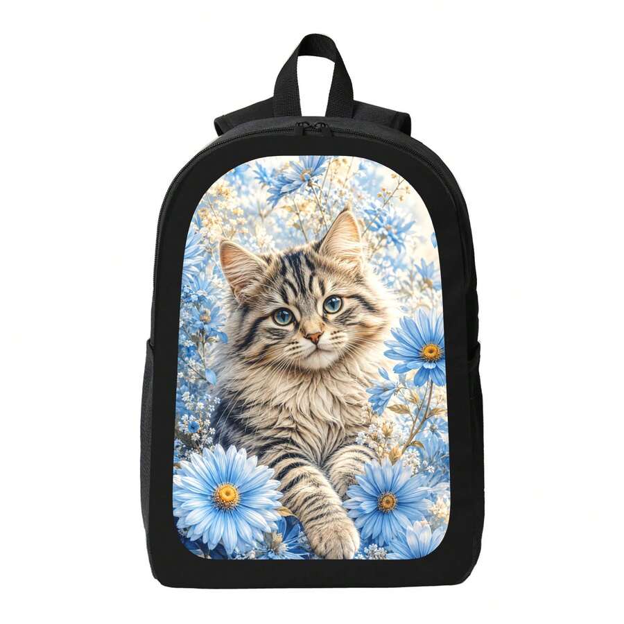 Blue Daisy Cat Print Backpack  – Embroidery Cat recenzja i cena