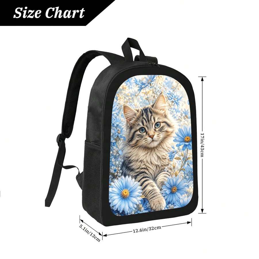 Blue Daisy Cat Print Backpack  – Embroidery Cat recenzja i cena