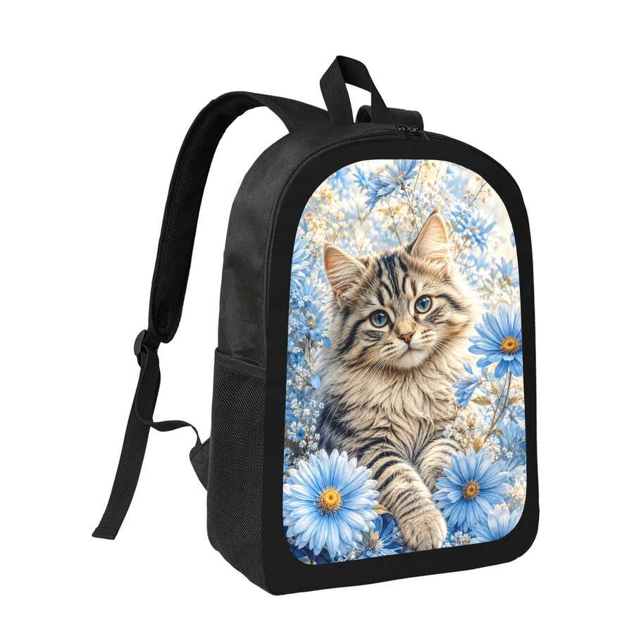 Blue Daisy Cat Print Backpack  – Embroidery Cat recenzja i cena