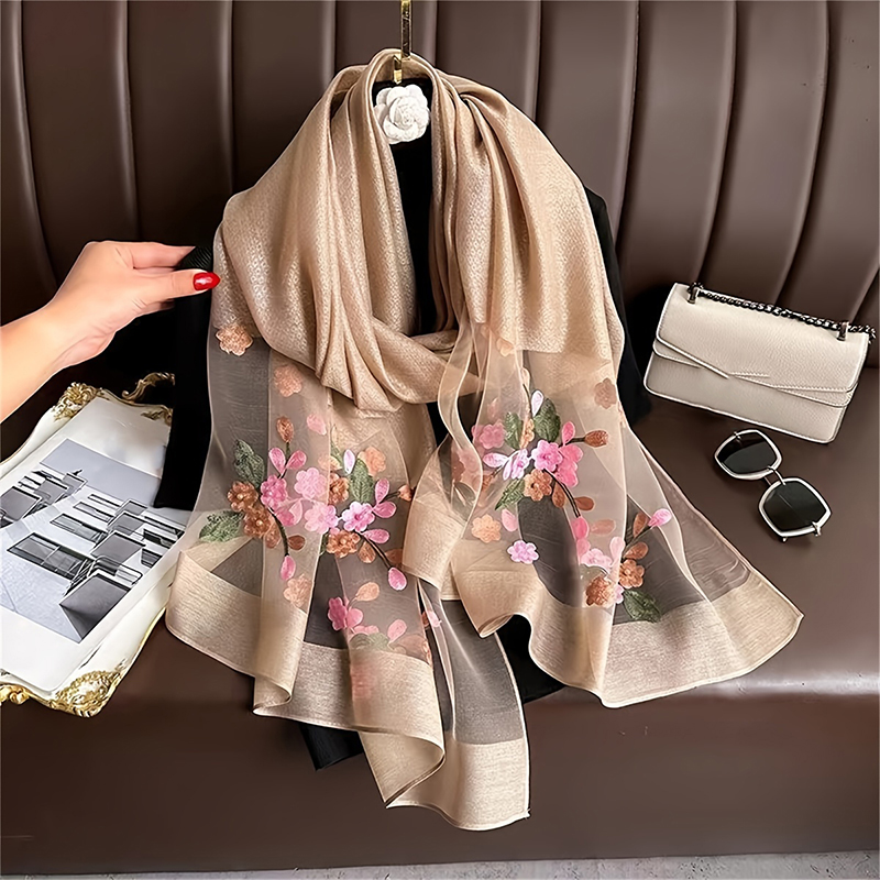 Women Silk Wool Scarf Floral E – Embroidery Shawl recenzja i cena