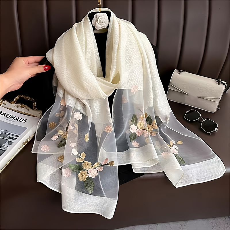 Women Silk Wool Scarf Floral E – Embroidery Shawl recenzja i cena