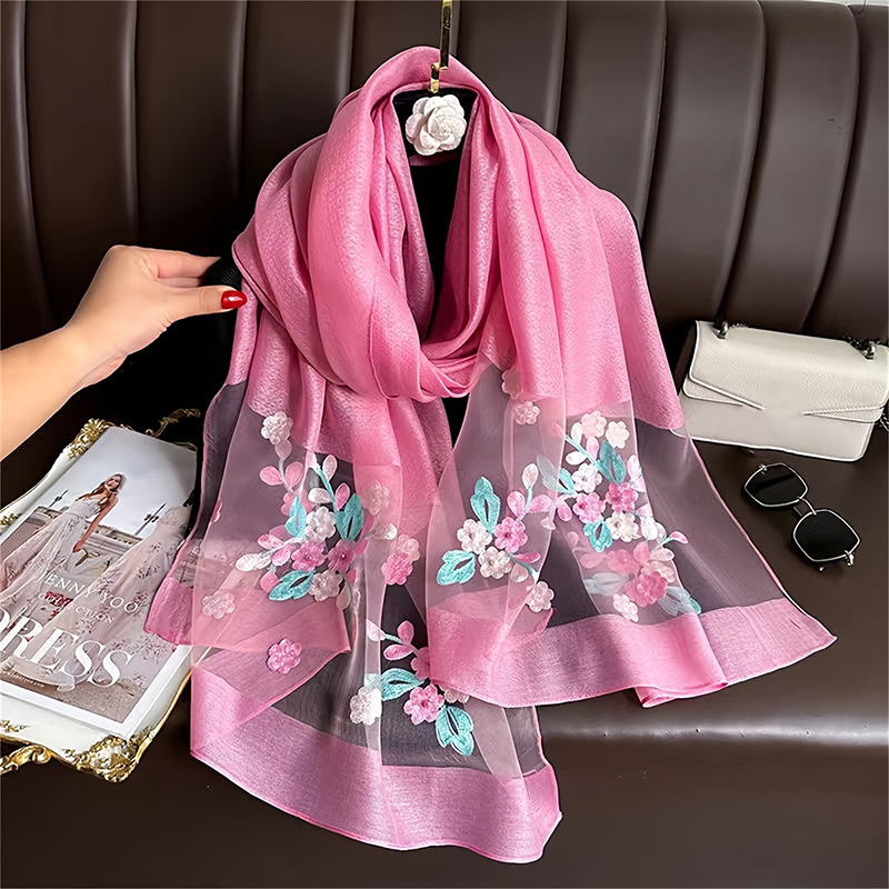 Women Silk Wool Scarf Floral E – Embroidery Shawl recenzja i cena