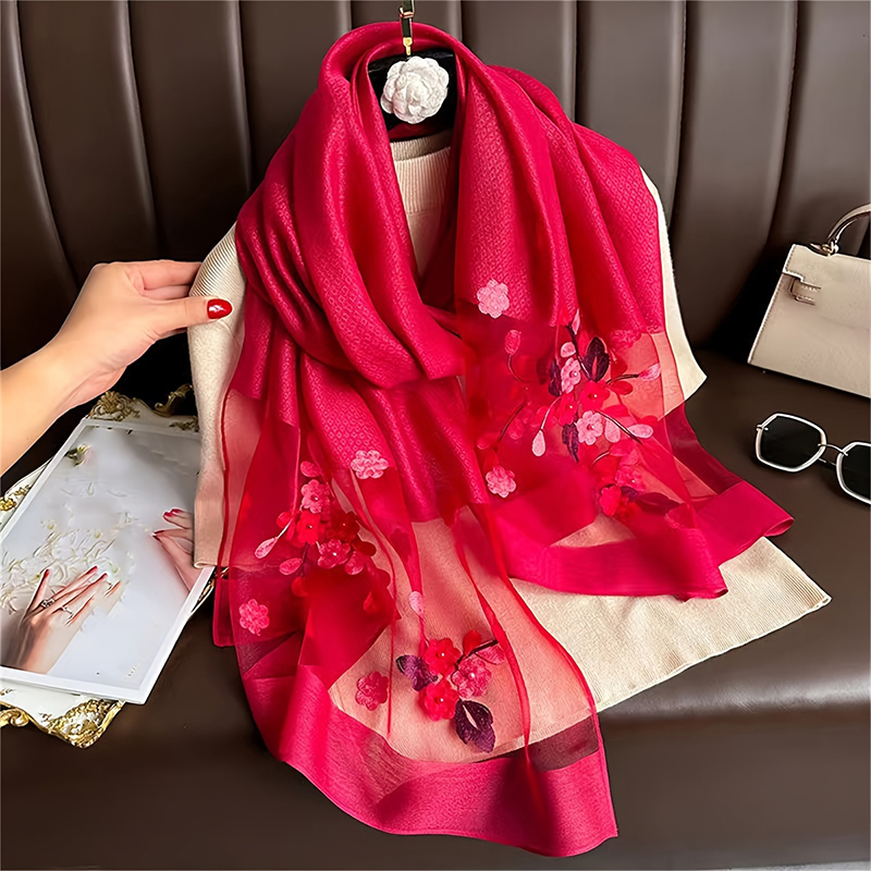Women Silk Wool Scarf Floral E – Embroidery Shawl recenzja i cena