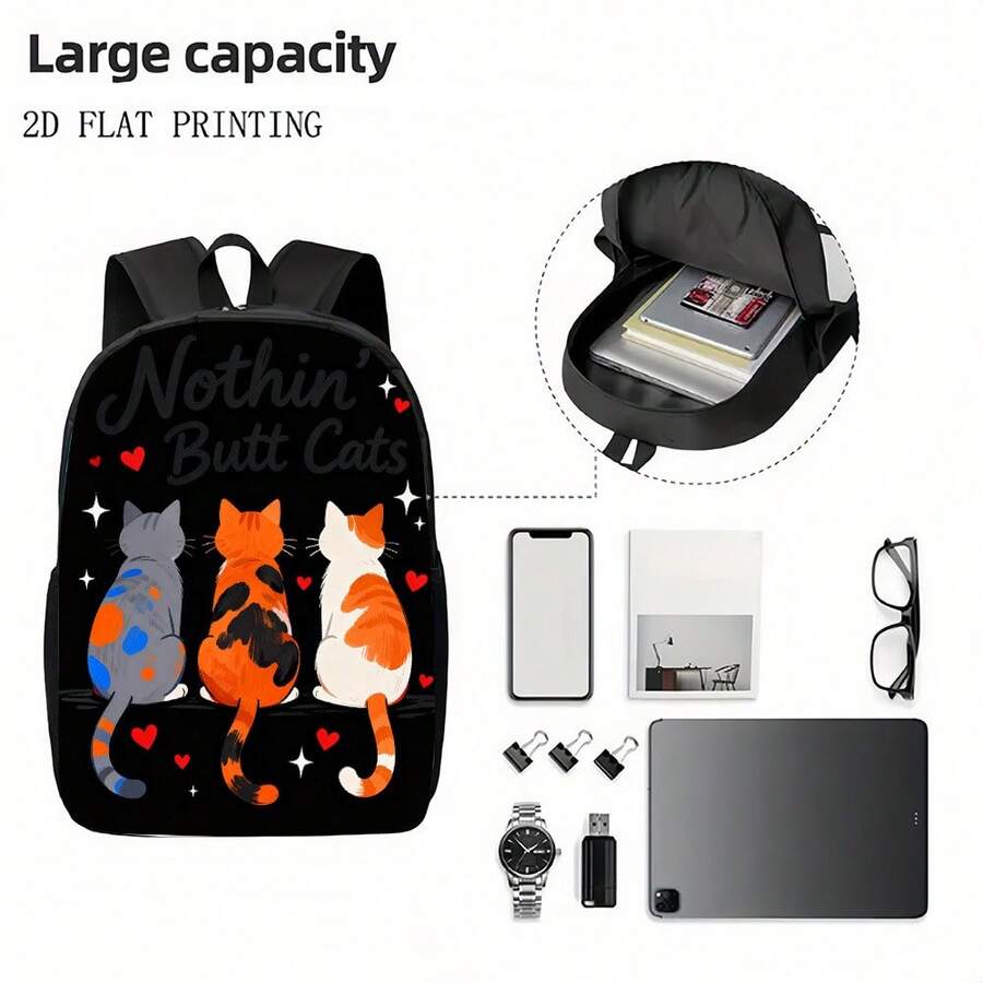 Three Cat Print Backpack With  – Embroidery Cat recenzja i cena