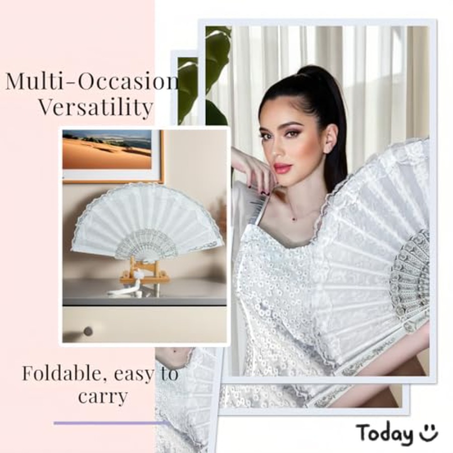 1920s Vintage Bridal Lace Fan, – Embroidery Gold recenzja i cena