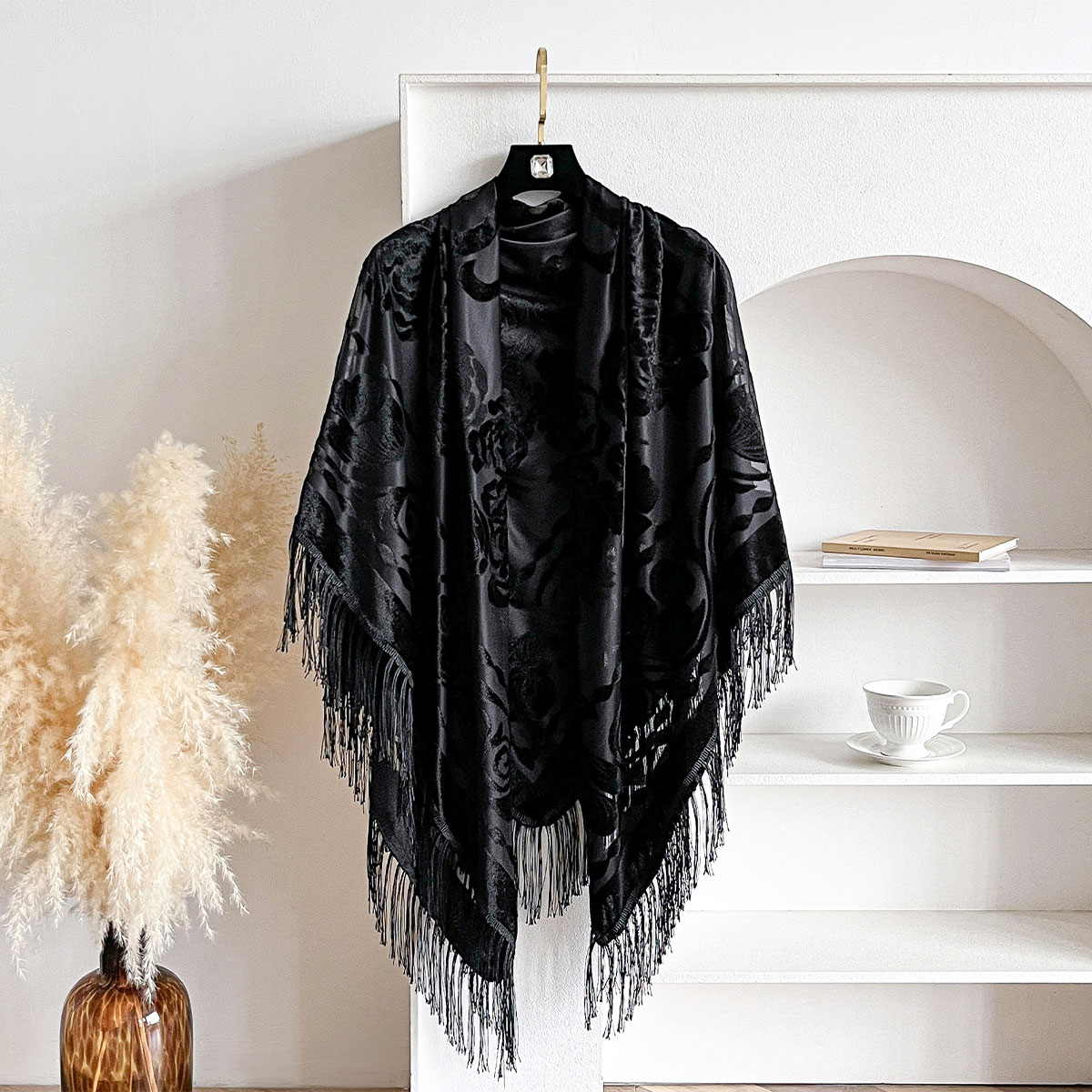 Retro Velvet Tassel Scarf Flor – Embroidery Shawl recenzja i cena