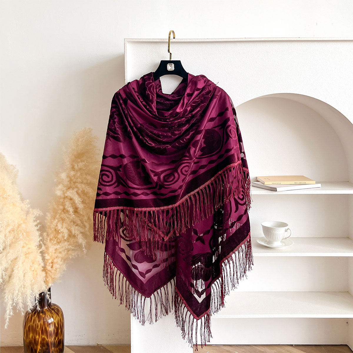 Retro Velvet Tassel Scarf Flor – Embroidery Shawl recenzja i cena