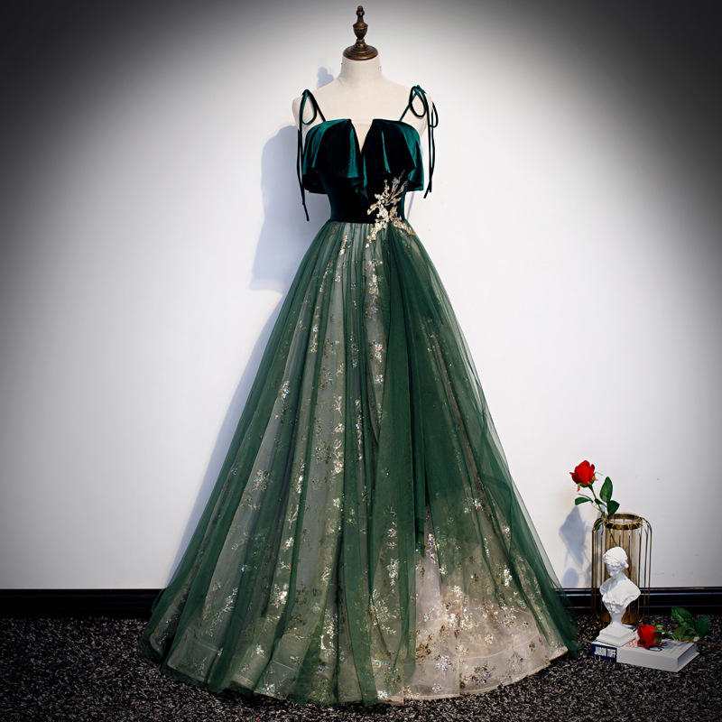 Emerald Green Velvet Top Tulle – Embroidery Gold recenzja i cena
