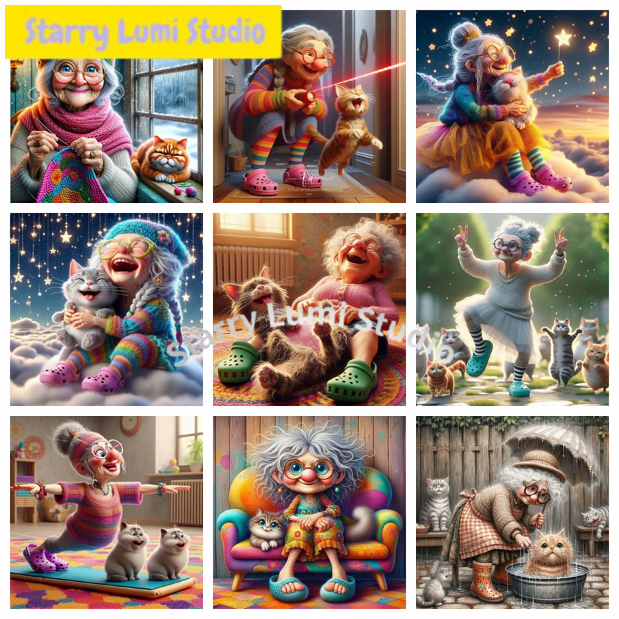 Funny Grandma And Cat Pet Anim – Embroidery Cat recenzja i cena